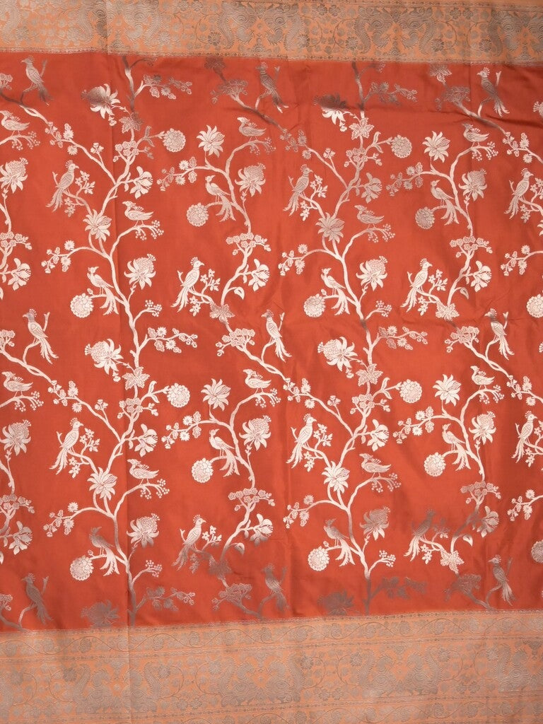 Banaras fancy saree orange color allover zari weaves & zari border with rich pallu and plain blouse