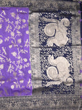 Banaras fancy saree lavender color allover zari weaves & zari border with rich pallu and plain blouse