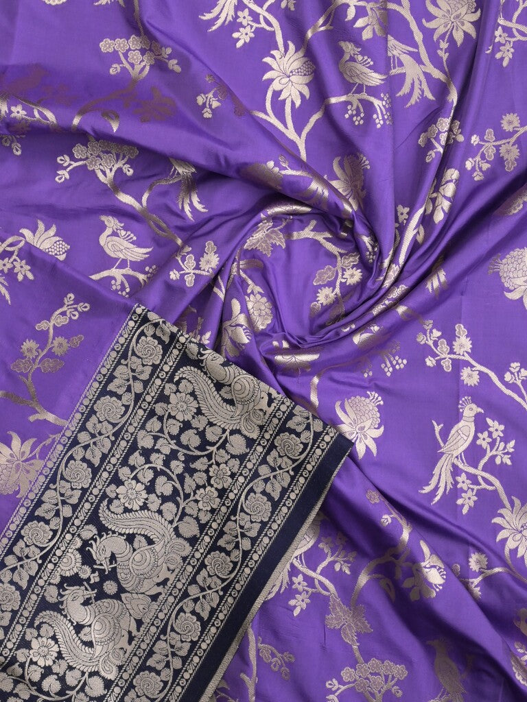 Banaras fancy saree lavender color allover zari weaves & zari border with rich pallu and plain blouse