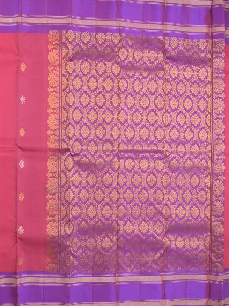 Kanchi pattu saree in pink color allover zari motifs & zari border with rich pallu and plain blouse
