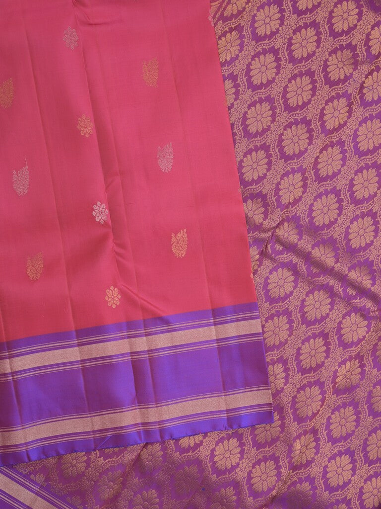 Kanchi pattu saree in pink color allover zari motifs & zari border with rich pallu and plain blouse