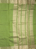 Dupion fancy saree parrot green color allover zari motifs & zari border with zari pallu and running blouse