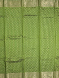 Dupion fancy saree parrot green color allover zari motifs & zari border with zari pallu and running blouse