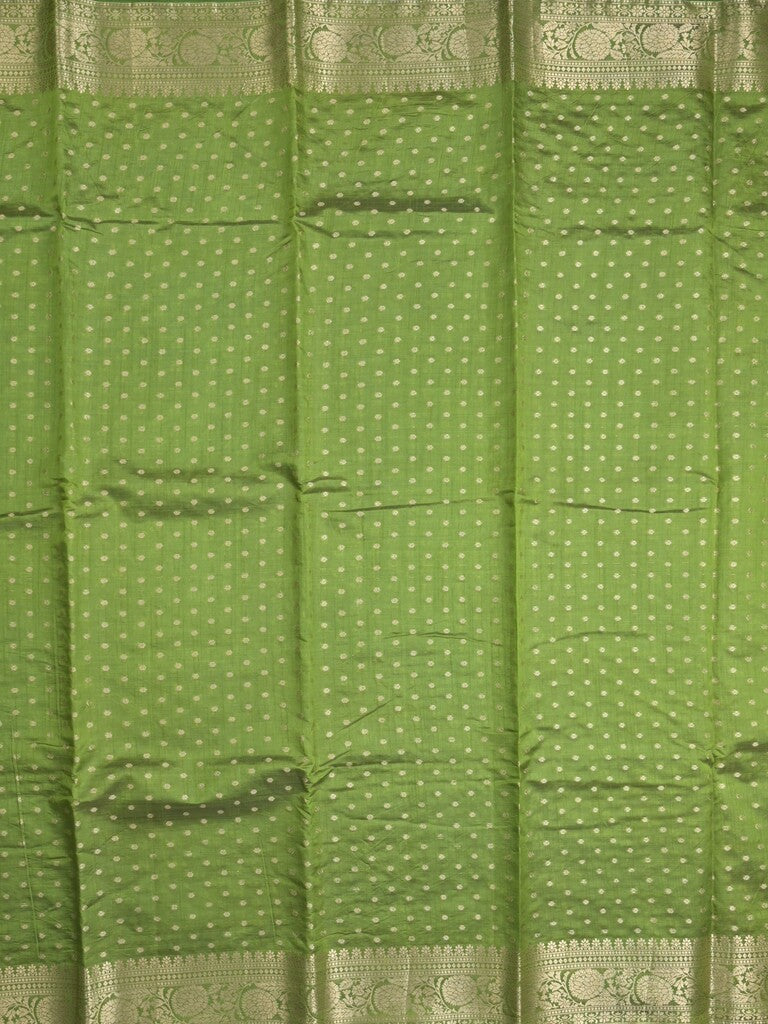 Dupion fancy saree parrot green color allover zari motifs & zari border with zari pallu and running blouse