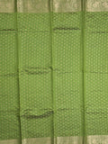 Dupion fancy saree parrot green color allover zari motifs & zari border with zari pallu and running blouse