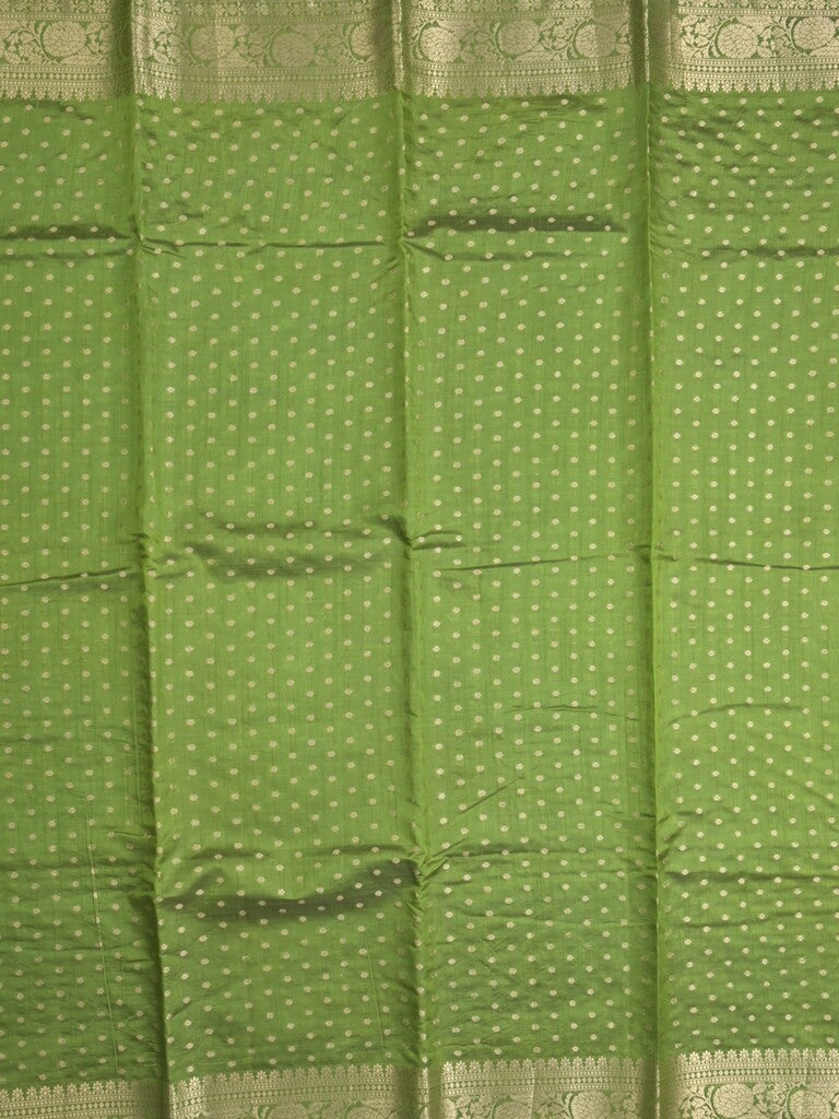 Dupion fancy saree parrot green color allover zari motifs & zari border with zari pallu and running blouse