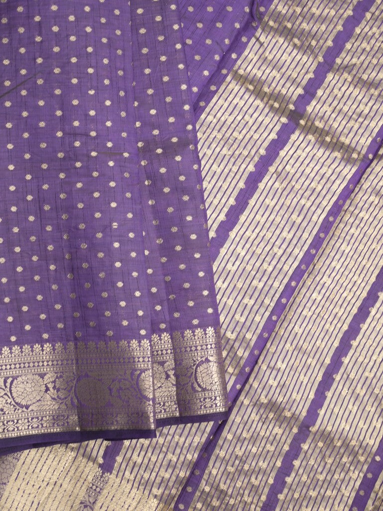 Dupion fancy saree violet color allover zari motifs & zari border with zari pallu and running blouse
