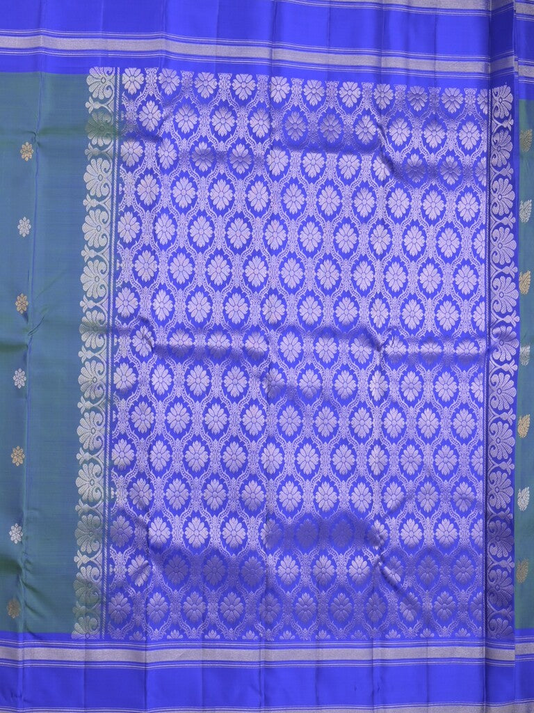 Kanchi pattu saree in peacock blue color allover zari motifs & zari border with rich pallu and plain blouse