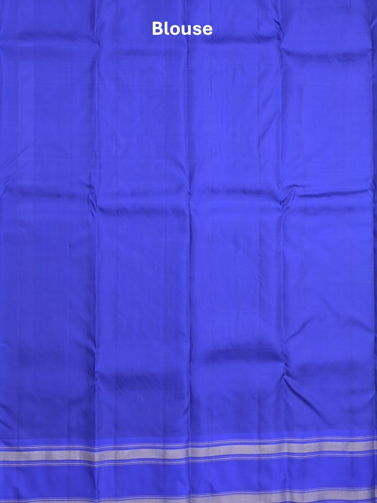 Kanchi pattu saree in peacock blue color allover zari motifs & zari border with rich pallu and plain blouse