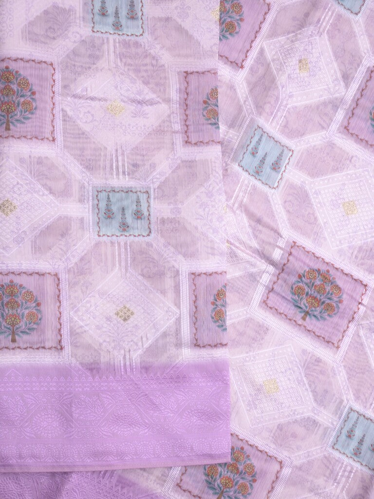 Chanderi fancy saree white and purple color allover zari weaves & zari border with contrast pallu and contrast blouse
