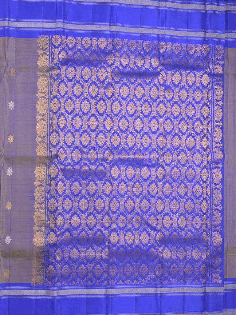 Kanchi pattu saree in bluish brown color allover zari motifs & zari border with rich pallu and plain blouse