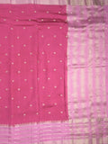 Maheshwari fancy saree pink color allover zari motifs & zari border with short zari pallu and contrast blouse
