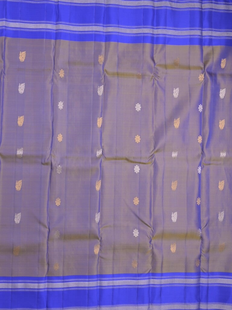 Kanchi pattu saree in bluish brown color allover zari motifs & zari border with rich pallu and plain blouse