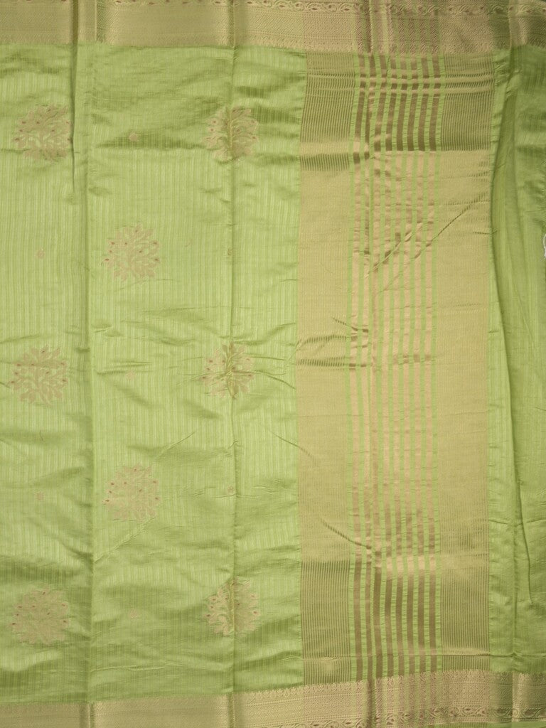 Dupion fancy saree light pista green color allover zari motifs & zari border with zari pallu and plain blouse