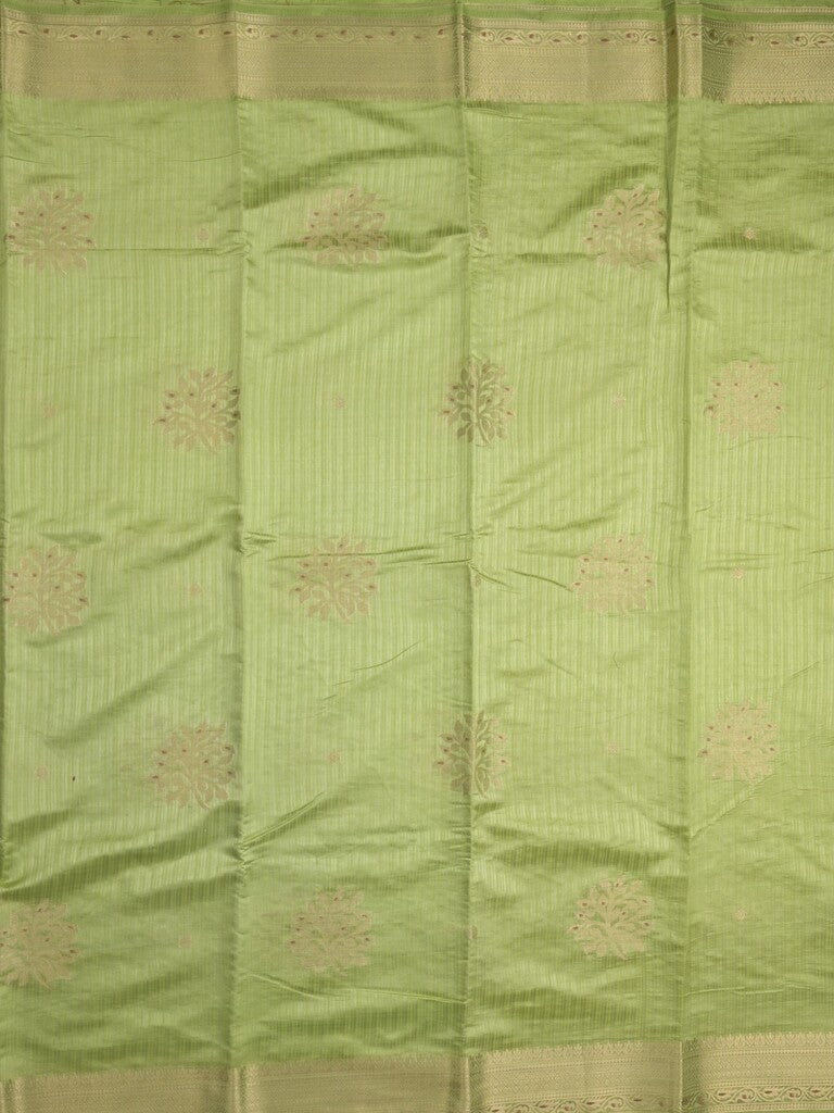Dupion fancy saree light pista green color allover zari motifs & zari border with zari pallu and plain blouse