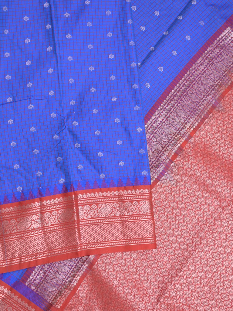 Gadwal pattu saree royal blue color allover zari motifs & kanchi border with rich pallu and contrast plain blouse