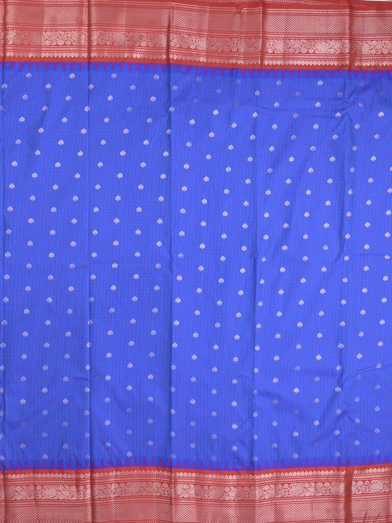 Gadwal pattu saree royal blue color allover zari motifs & kanchi border with rich pallu and contrast plain blouse