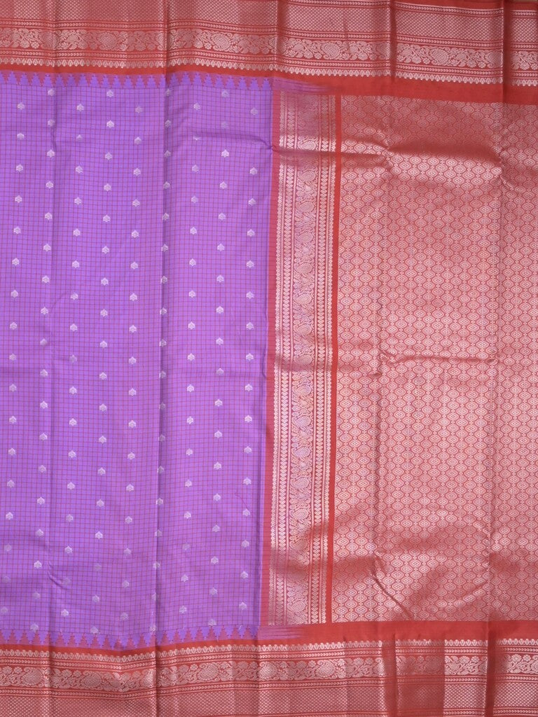 Gadwal pattu saree purple color allover zari motifs & kanchi border with rich pallu and contrast plain blouse