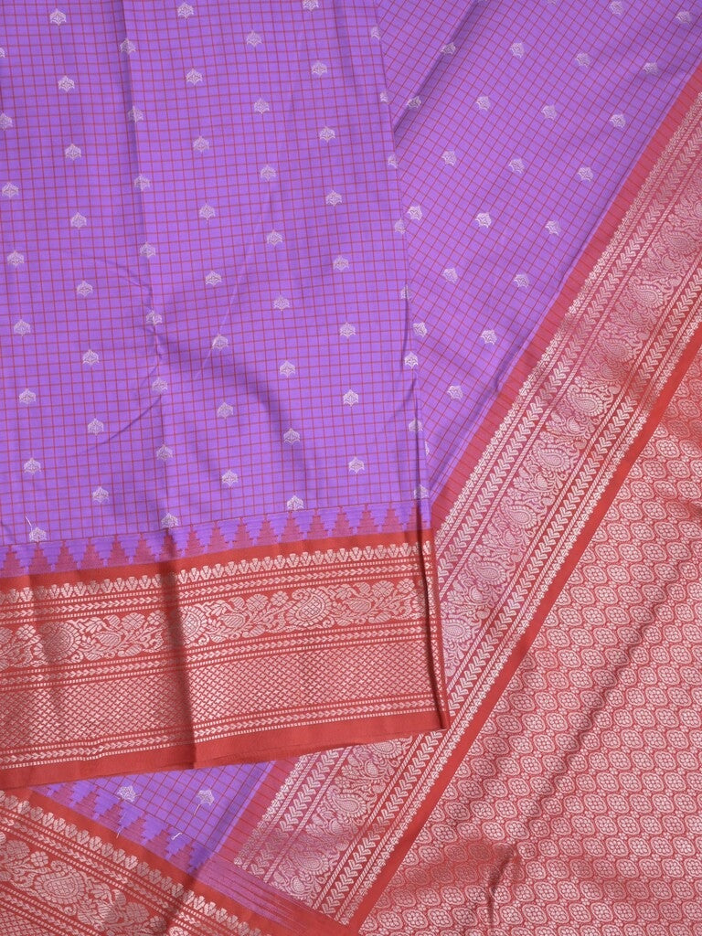 Gadwal pattu saree purple color allover zari motifs & kanchi border with rich pallu and contrast plain blouse