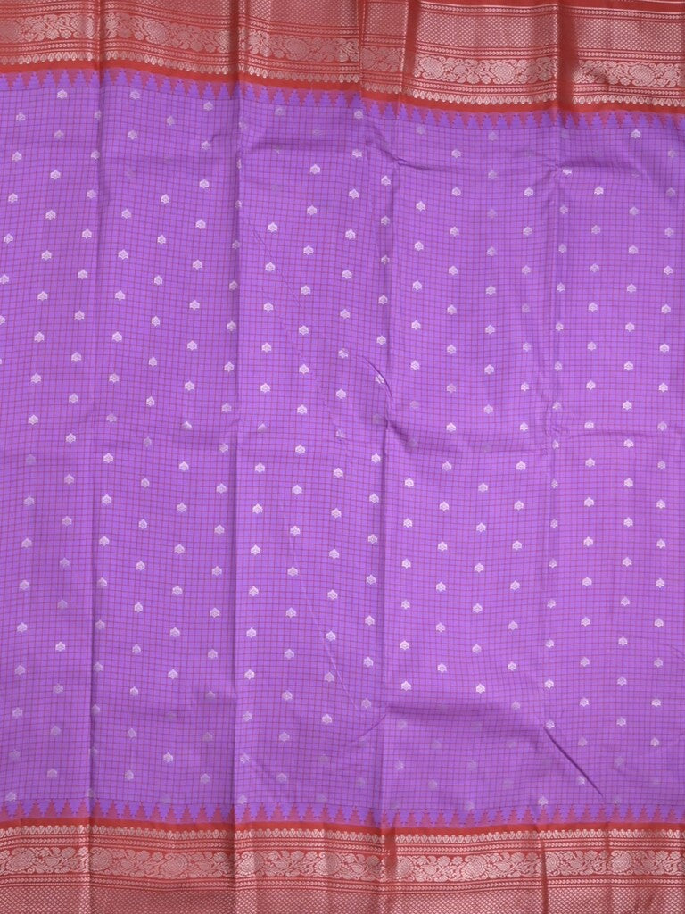 Gadwal pattu saree purple color allover zari motifs & kanchi border with rich pallu and contrast plain blouse