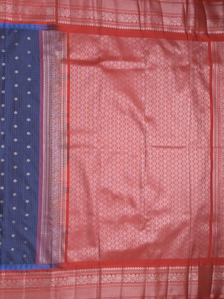Gadwal pattu saree navy blue color allover zari motifs & kanchi border with rich pallu and contrast plain blouse