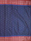 Gadwal pattu saree navy blue color allover zari motifs & kanchi border with rich pallu and contrast plain blouse