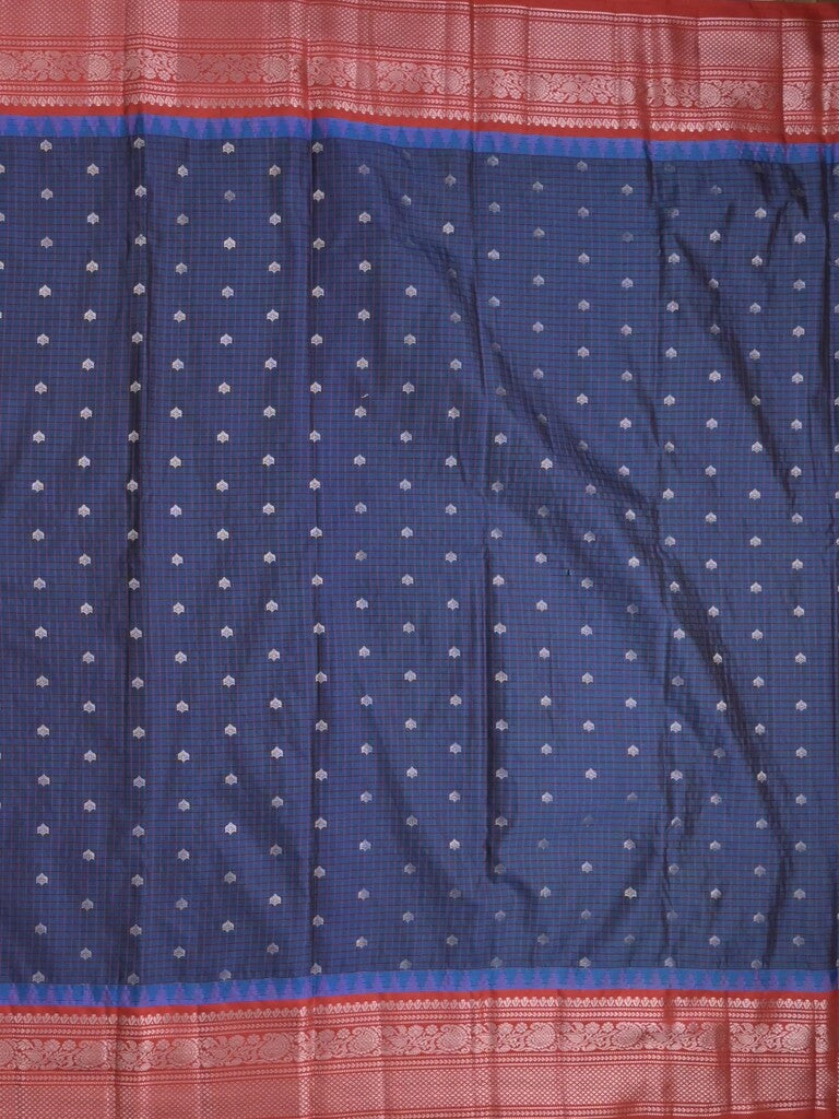Gadwal pattu saree navy blue color allover zari motifs & kanchi border with rich pallu and contrast plain blouse