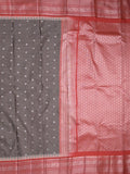 Gadwal pattu saree grey color allover zari motifs & kanchi border with rich pallu and contrast plain blouse
