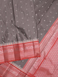 Gadwal pattu saree grey color allover zari motifs & kanchi border with rich pallu and contrast plain blouse