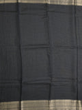 Maheshwari fancy saree grey color allover stripes, prints & zari border with zari pallu and plain blouse