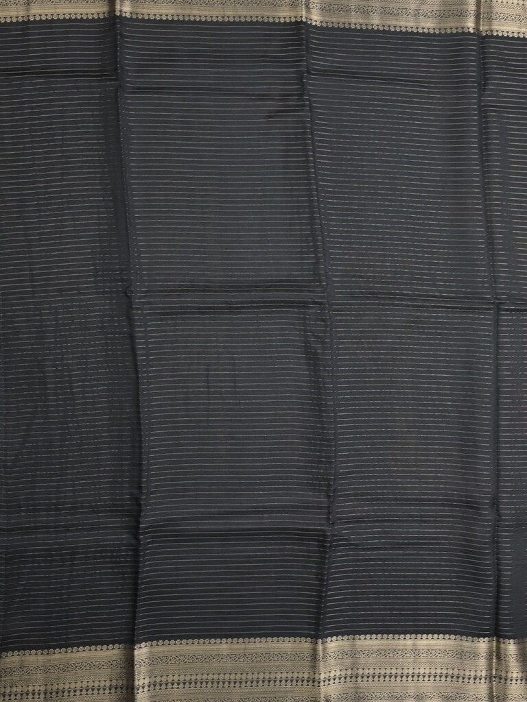 Maheshwari fancy saree grey color allover stripes, prints & zari border with zari pallu and plain blouse