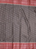 Gadwal pattu saree grey color allover zari motifs & kanchi border with rich pallu and contrast plain blouse