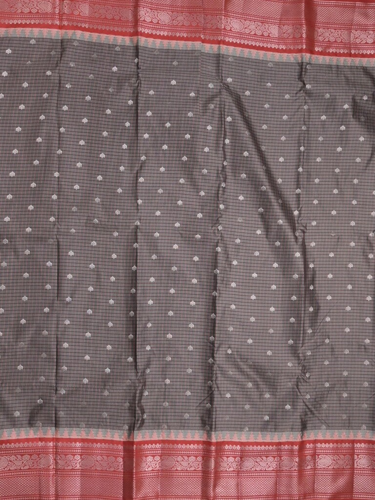 Gadwal pattu saree grey color allover zari motifs & kanchi border with rich pallu and contrast plain blouse