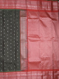 Gadwal pattu saree black color allover zari motifs & kanchi border with rich pallu and contrast plain blouse