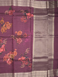 Maheshwari fancy saree wine color allover stripes, prints & zari border with zari pallu and plain blouse