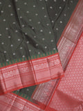 Gadwal pattu saree black color allover zari motifs & kanchi border with rich pallu and contrast plain blouse