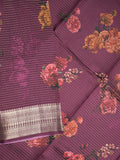 Maheshwari fancy saree wine color allover stripes, prints & zari border with zari pallu and plain blouse