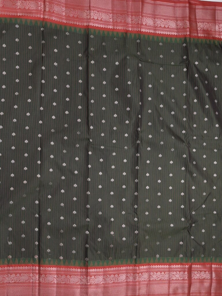 Gadwal pattu saree black color allover zari motifs & kanchi border with rich pallu and contrast plain blouse