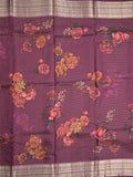 Maheshwari fancy saree wine color allover stripes, prints & zari border with zari pallu and plain blouse