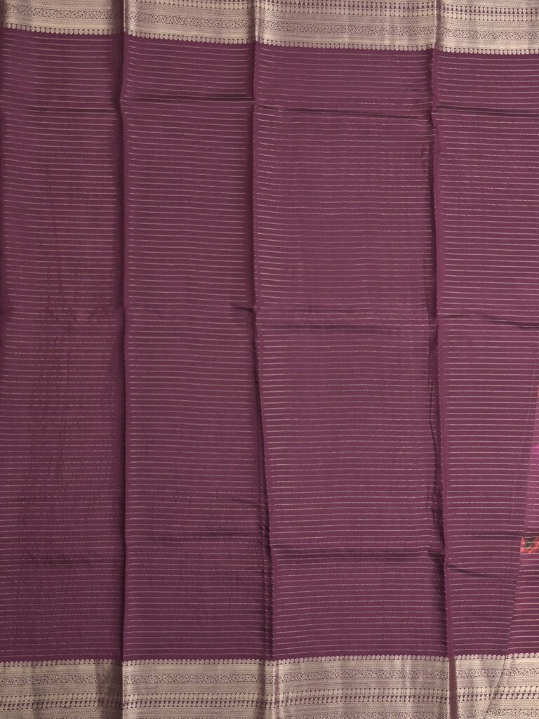 Maheshwari fancy saree wine color allover stripes, prints & zari border with zari pallu and plain blouse