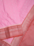 Gadwal pattu saree baby pink color allover zari motifs & kanchi border with rich pallu and contrast plain blouse