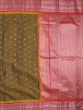 Gadwal pattu saree greenish brown color allover zari motifs & kanchi border with rich pallu and contrast plain blouse