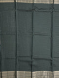 Maheshwari fancy saree dark green color allover stripes, prints & zari border with zari pallu and plain blouse