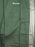 Dupion fancy saree bottle green color allover zari motifs & zari border with rich pallu and plain blouse
