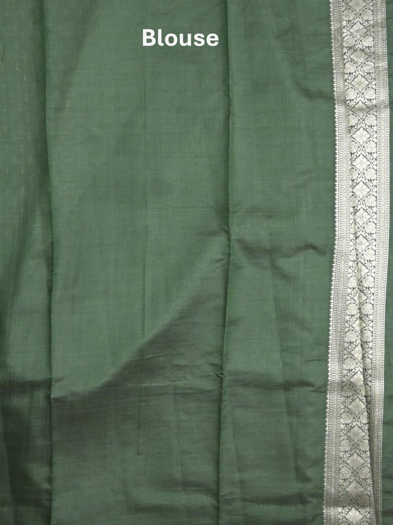 Dupion fancy saree bottle green color allover zari motifs & zari border with rich pallu and plain blouse
