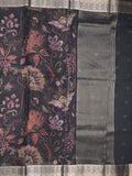 Georgette fancy saree black color allover prints & zari border with zari pallu and plain blouse