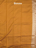Dupion fancy saree golden yellow color allover zari motifs & zari border with rich pallu and plain blouse