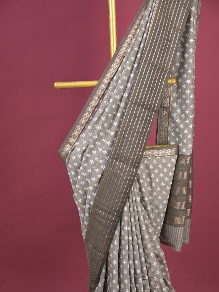 Maheshwari fancy saree for women | grey | zari border | party wear
