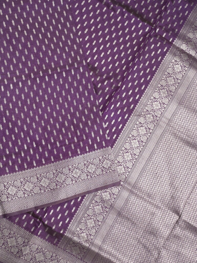 Dupion fancy saree violet color allover zari motifs & zari border with rich pallu and plain blouse