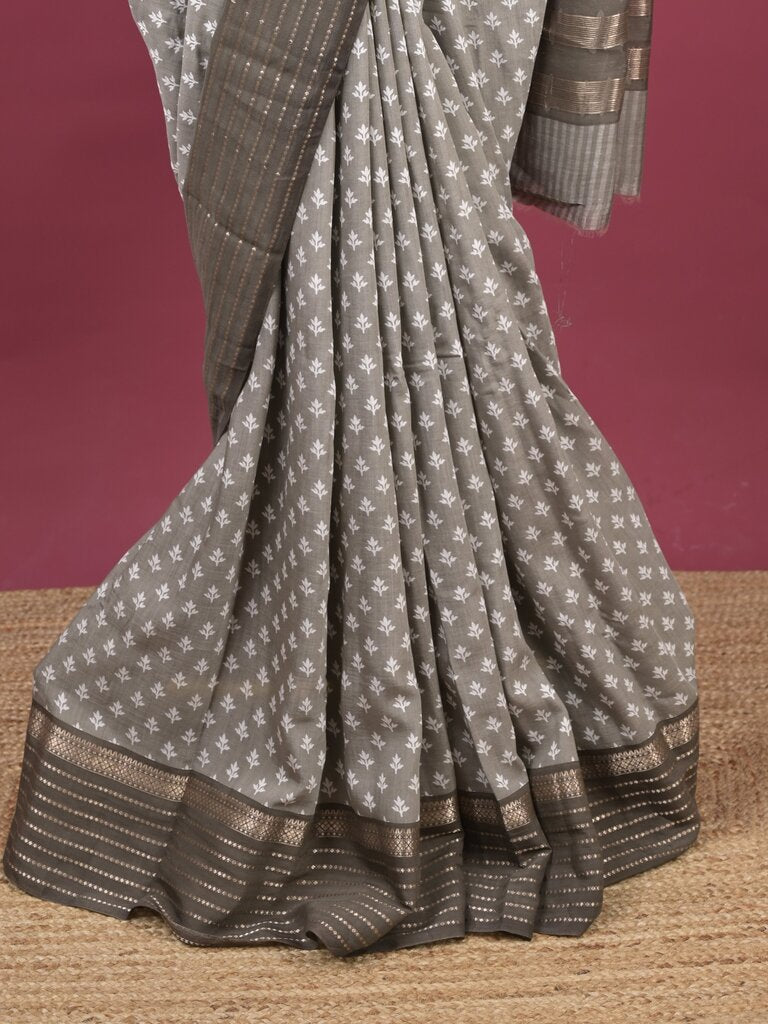 Maheshwari fancy saree for women | grey | zari border | party wear